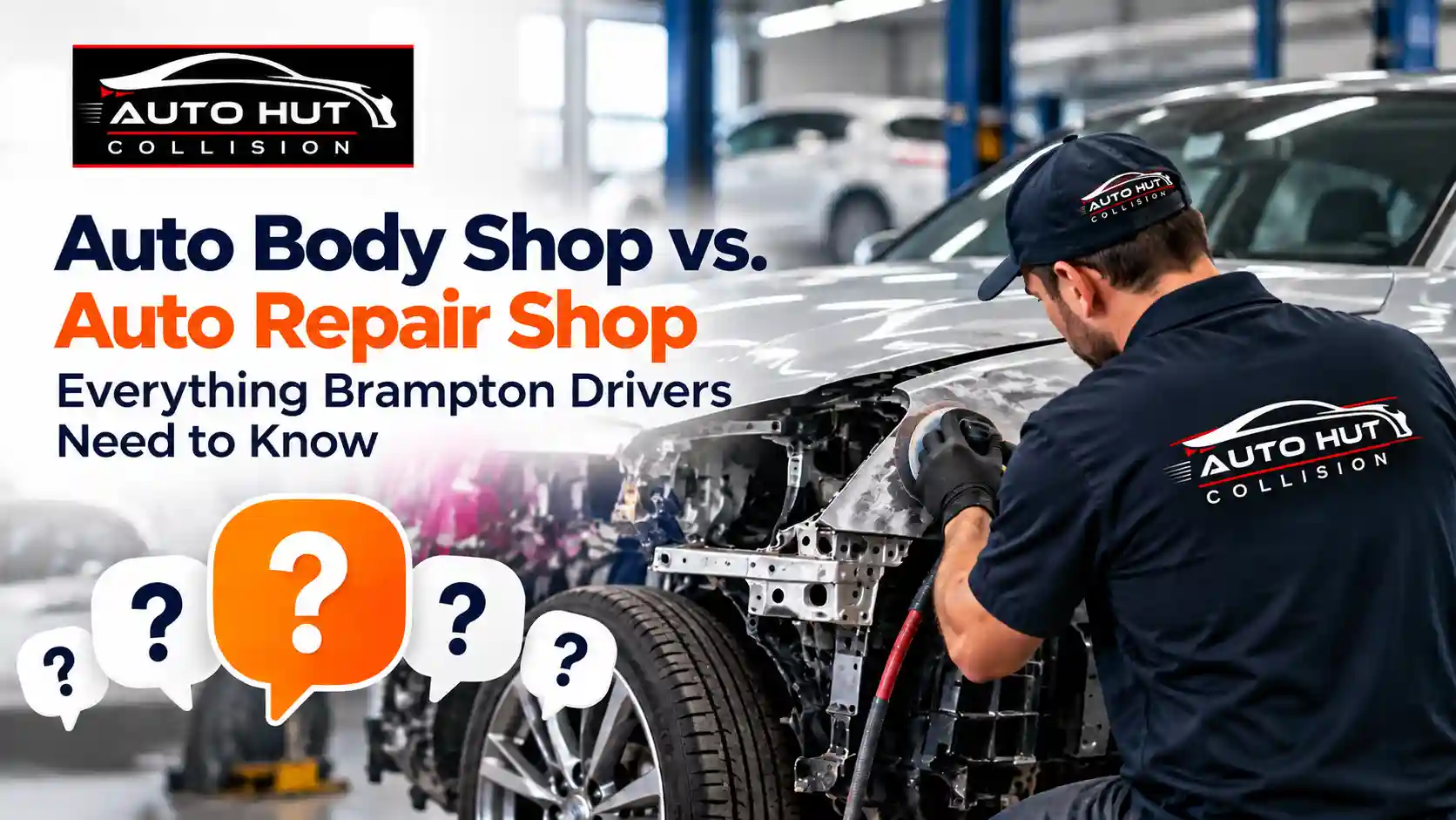 Auto body shop vs. auto repair shop in Brampton, featuring collision repair at Auto Hut.